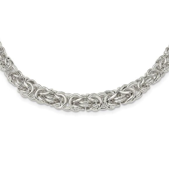 6.5mm Sterling Silver Hollow Graduated Byzantine Chain Necklace, 17 In - Picture 2 of 7
